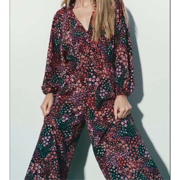 Zara Multicolor Boho Floral Allover Print Balloon Long Sleeve Maxi Dress Size Sm - Picture 5 of 13